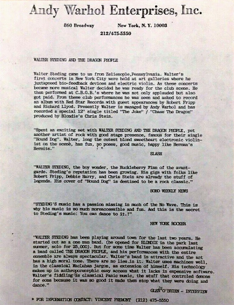 Walter Steding Dragon People Promo Sheet - Copy